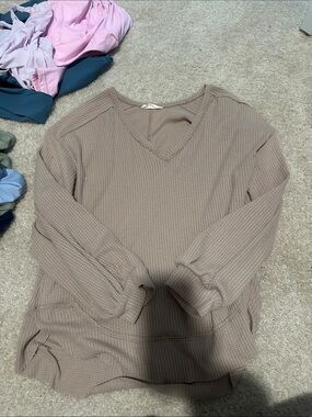 Altar'd State Ribbed Waffle Knit Pullover - Beige